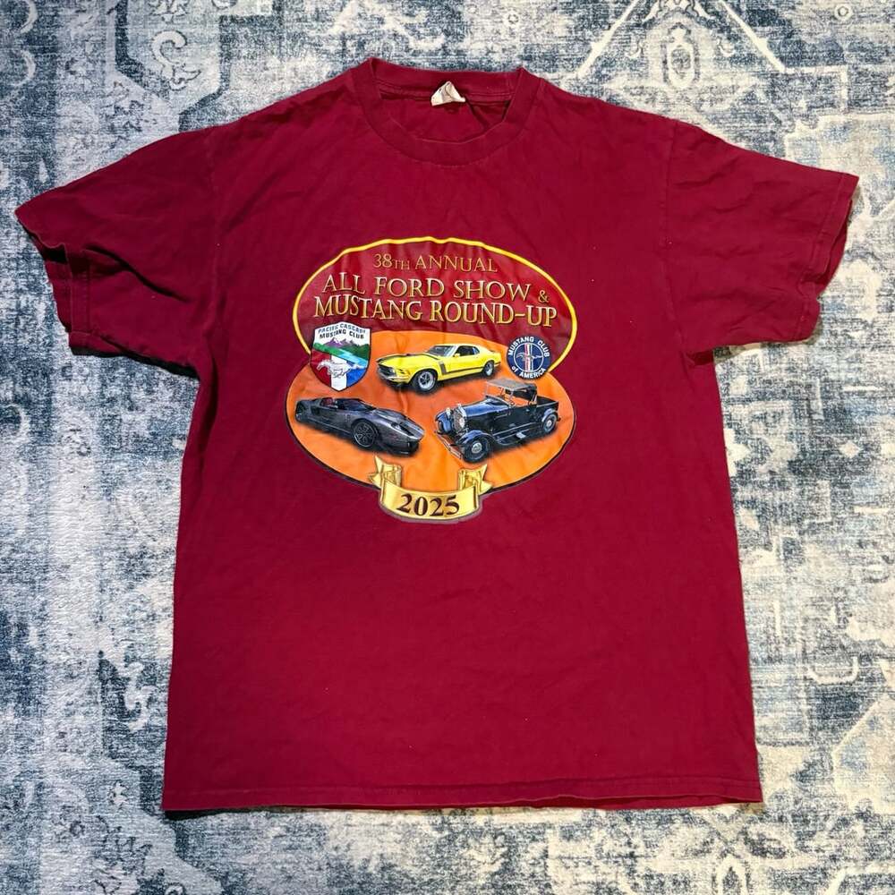Port & Company All Ford Show & Mustang Round-Up T-Shirt Size M Red